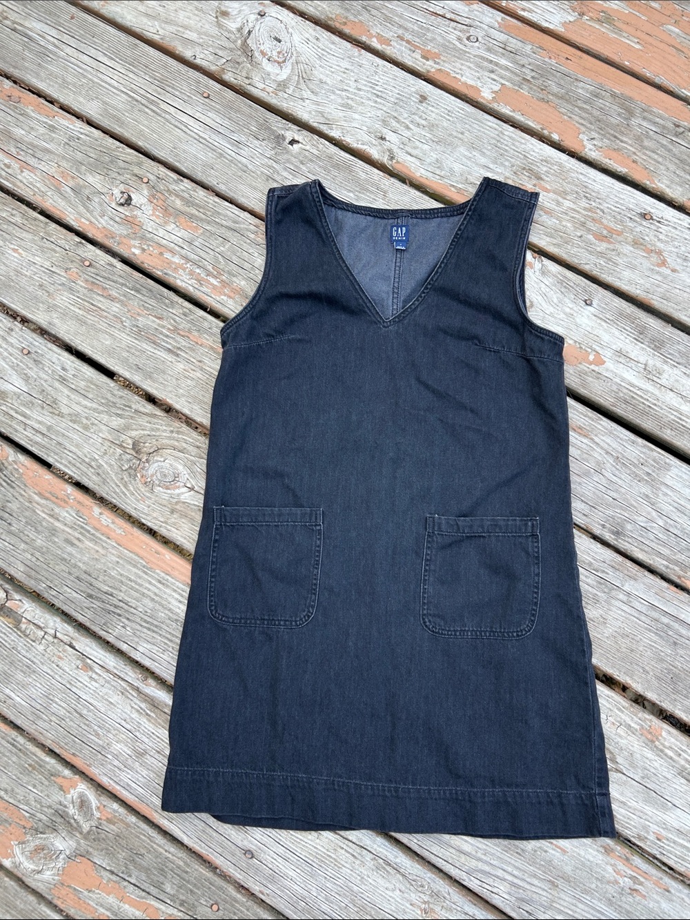 GAP Sleeveless V‑Neck Denim Mini Dress in Dark Blue